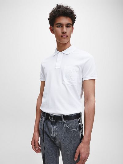 Calvin Klein Ruhák HU401525 | Calvin Klein Slim Embossed Logo Férfi Pólóing Világos Fehér